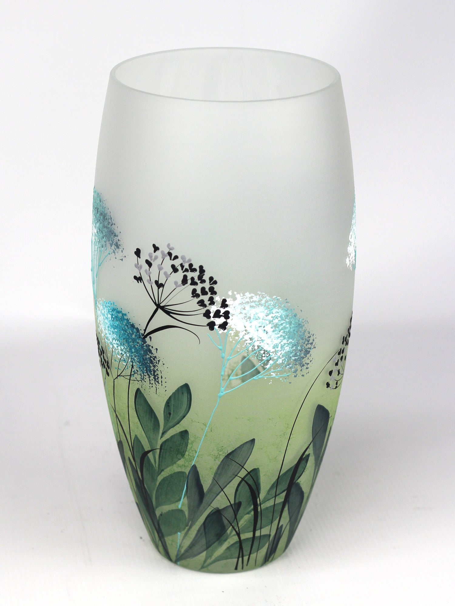 Table green art decorative glass vase, HAND PAINTED